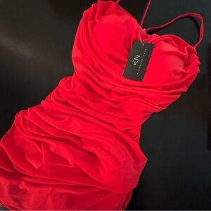 NWT Klassy Network Red Mesh Ruched Brami Dress